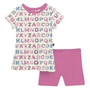NEW KICKEE abc monsters print outfit set in natural